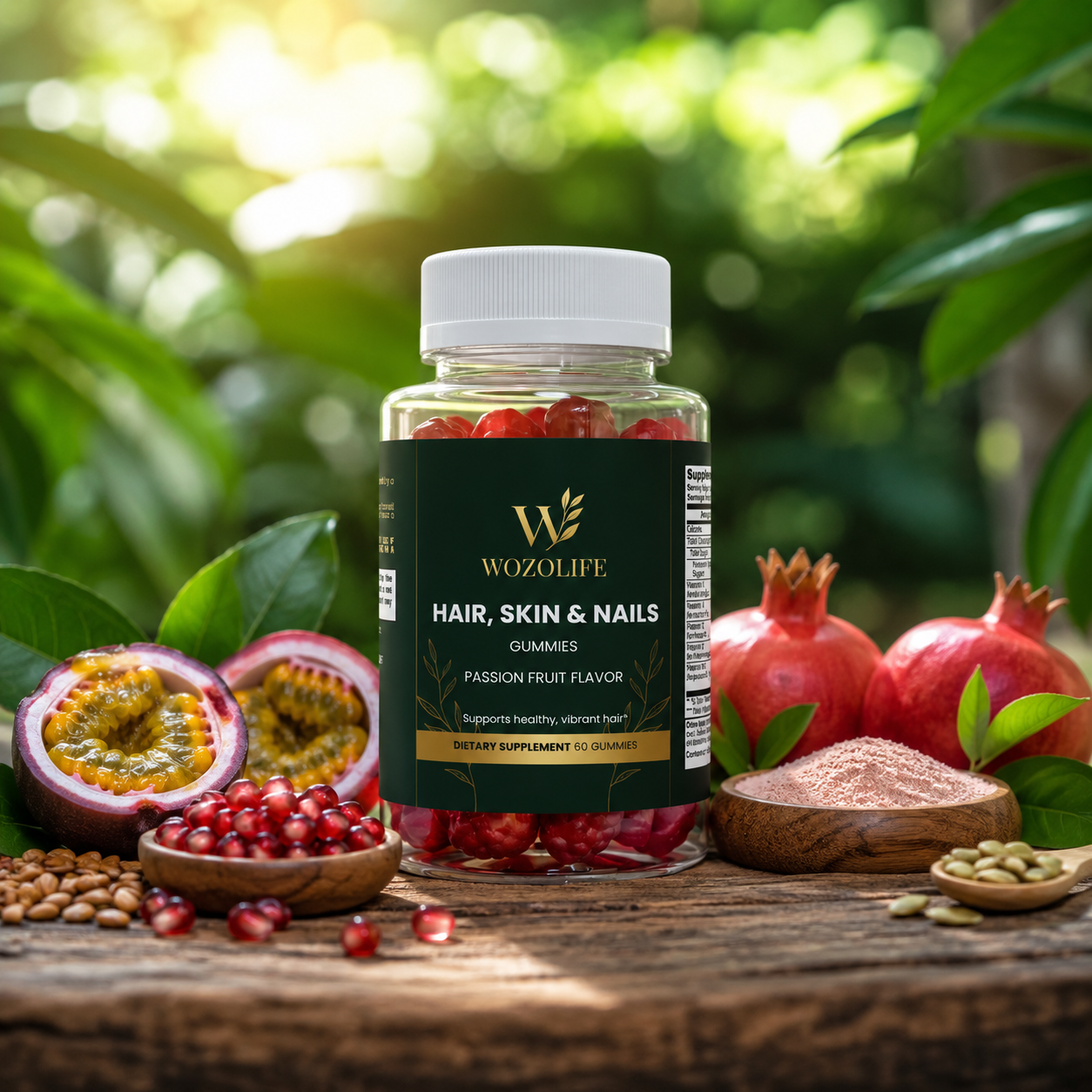 Wozolife Hair, Skin &amp; Nails Gummies (Passion Fruit Flavor)